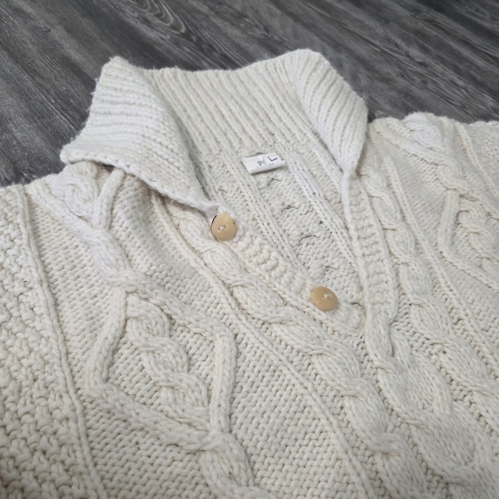 Native Creations Men’s Shawl Collar Cable Knit Wool Handmade Sweater SIZE L